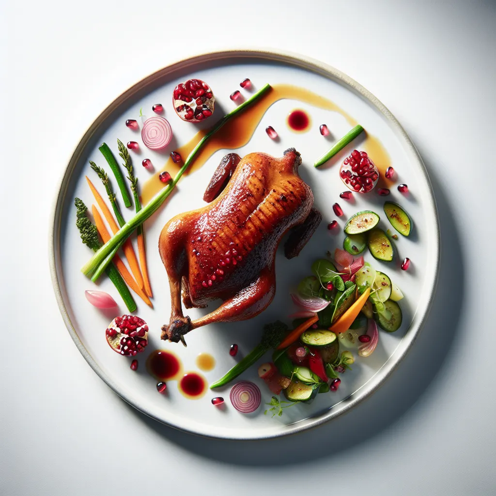 Roasted Duck with Pomegranate Glaze and Seasonal Vegetables