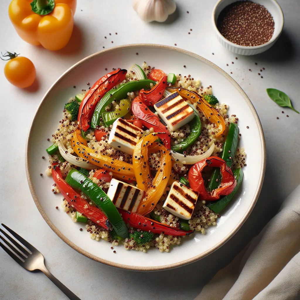 Roasted Pepper and Quinoa Salad with Grilled Halloumi