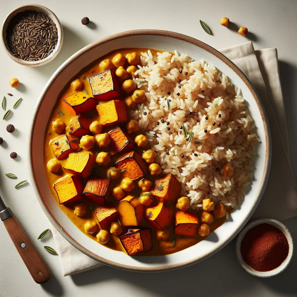 Roasted Pumpkin and Chickpea Curry with Brown Rice