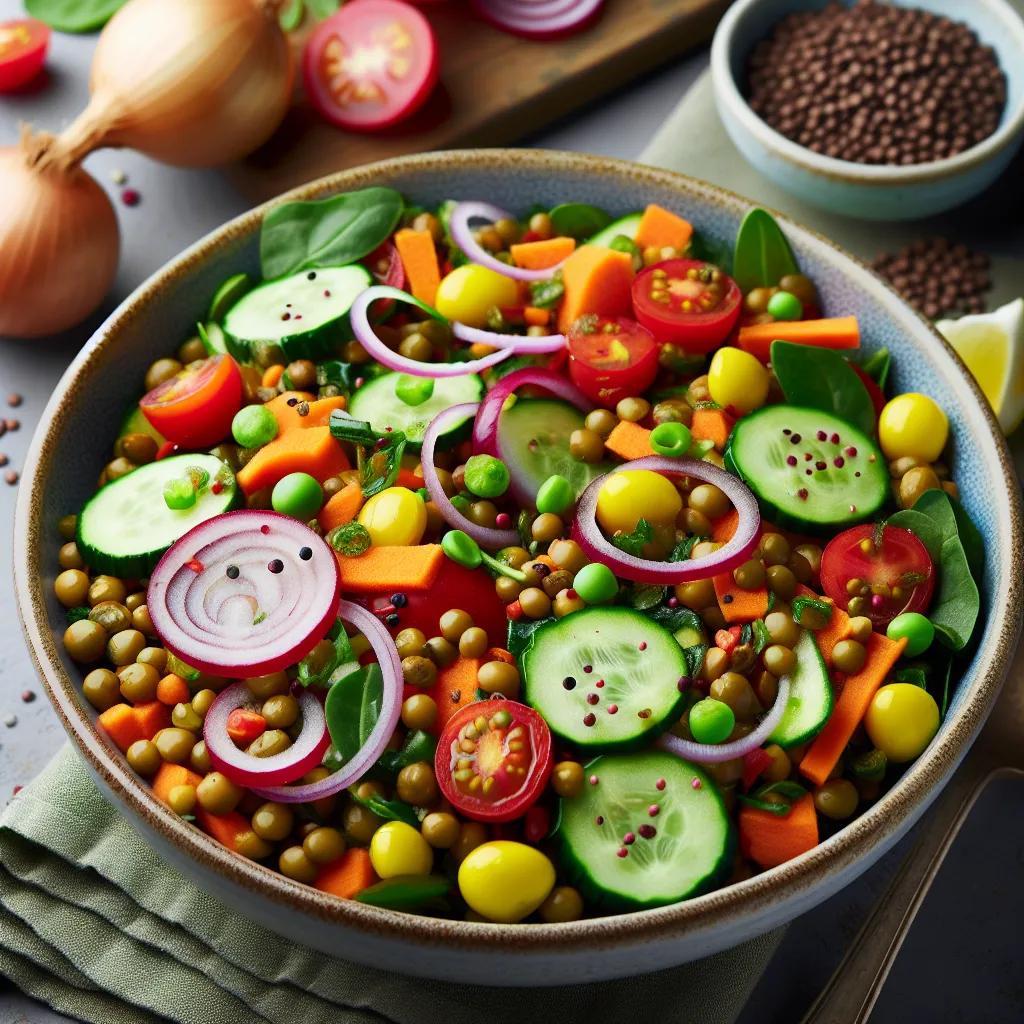 Salade de lentilles aux légumes de printemps