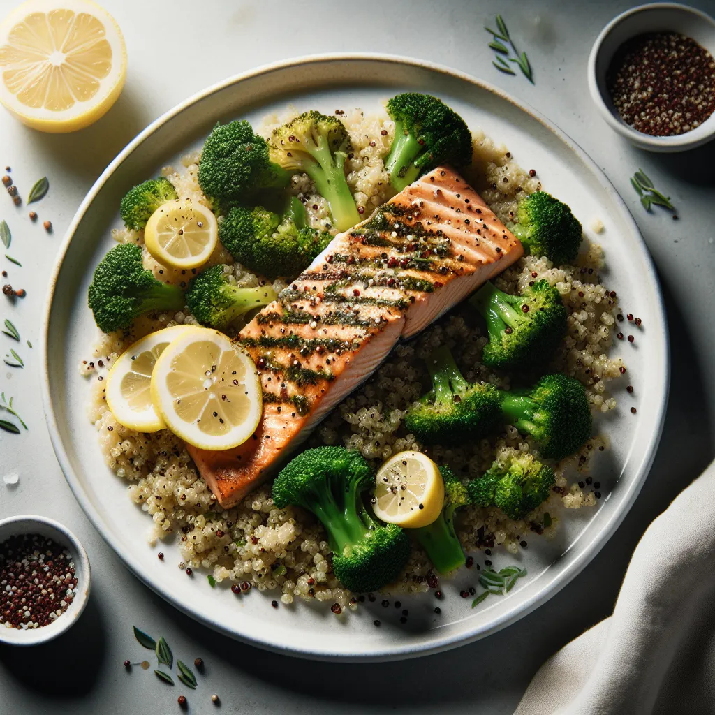 Salmon with Quinoa and Steamed Vegetables