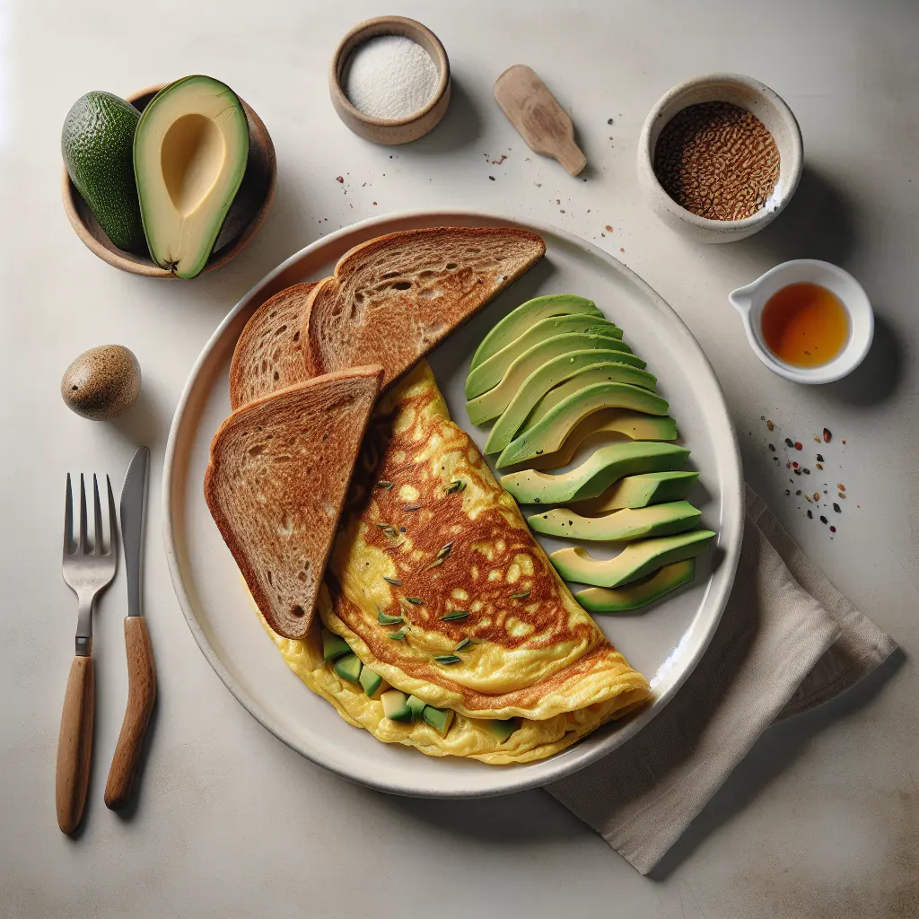 Savory Breakfast Omelette with Avocado and Whole Grain Toast