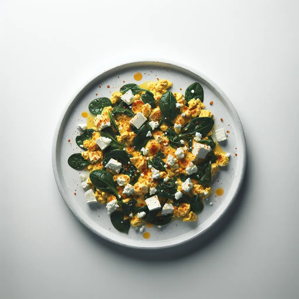 Spicy Scrambled Eggs with Spinach and Feta
