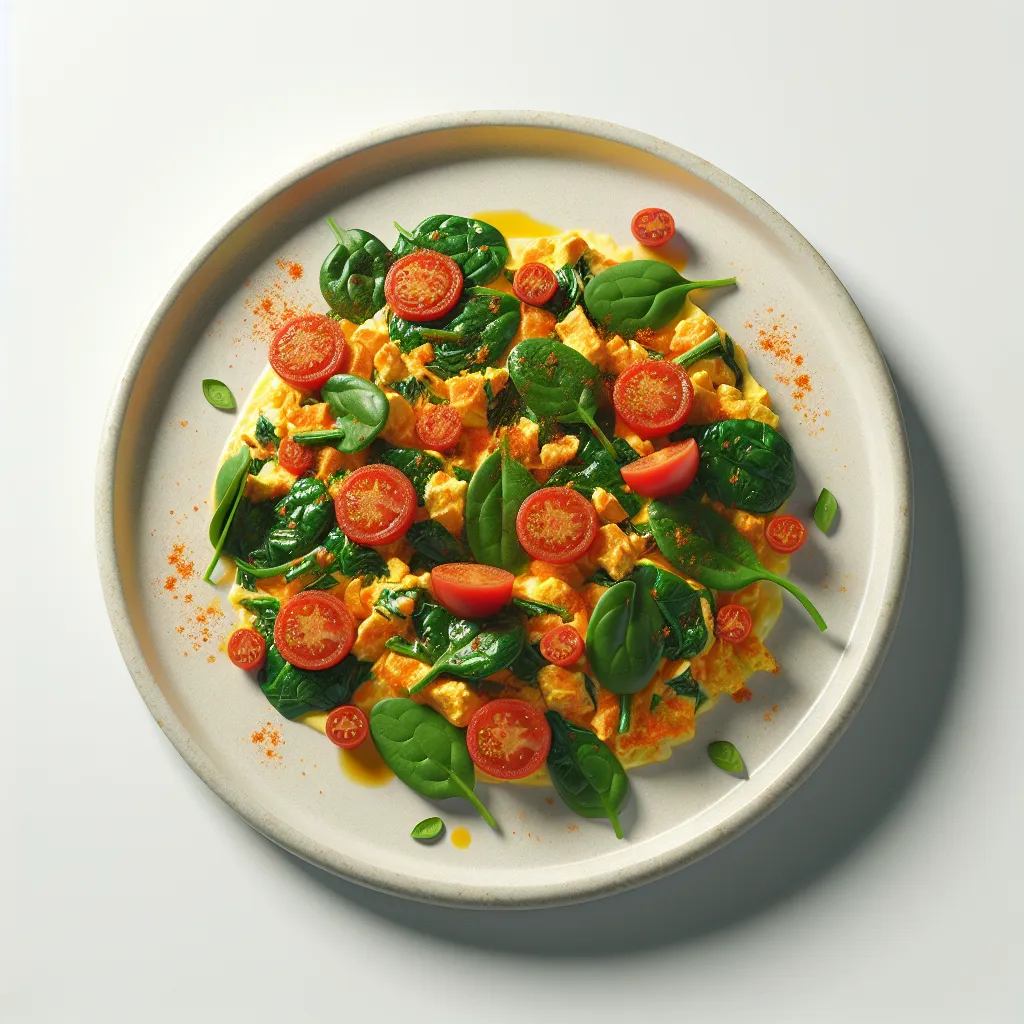 Spicy Scrambled Eggs with Spinach and Tomato