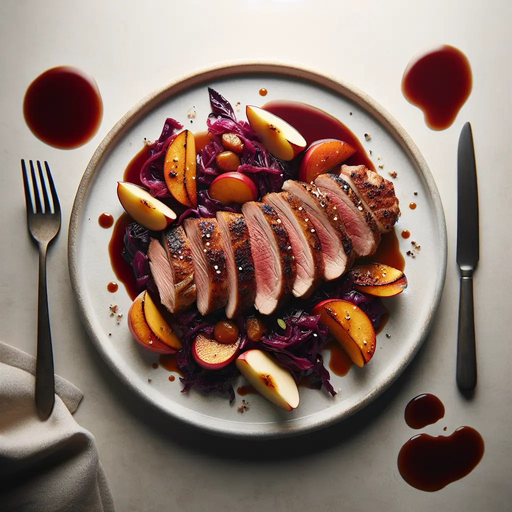 Seared Duck Breast with Braised Red Cabbage and Caramelized Apples