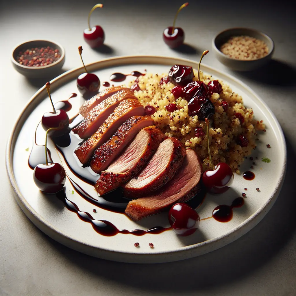 Seared Duck Breast with Cherry Gastrique and Quinoa Pilaf