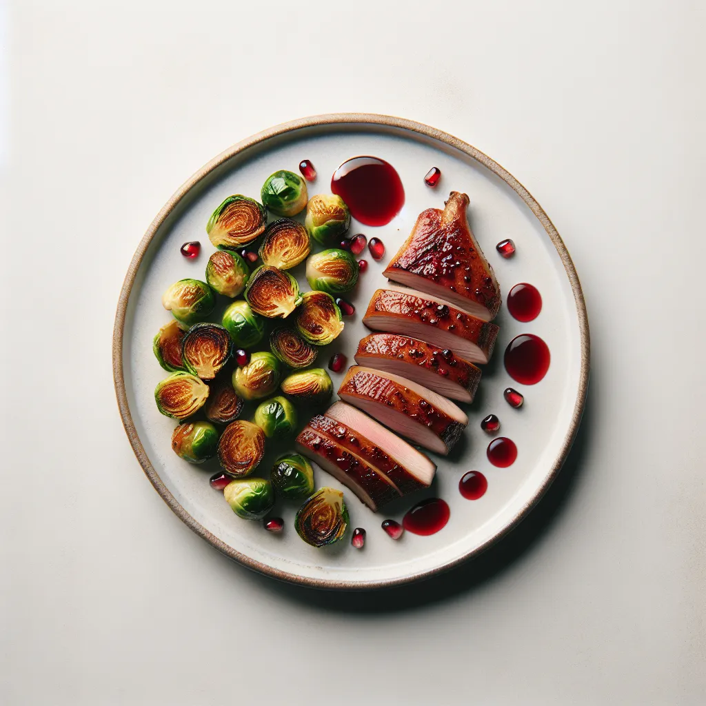 Seared Duck Breast with Pomegranate Glaze and Roasted Brussels Sprouts