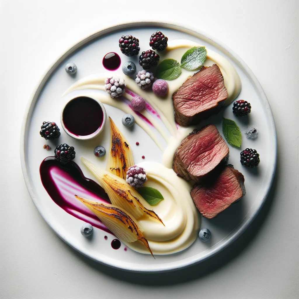 Seared Venison with Blackberry Reduction and Celeriac Puree