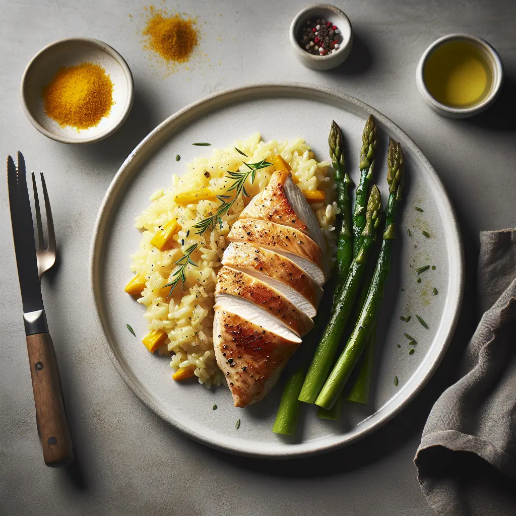 Sous-Vide Chicken Breast with Saffron Risotto and Asparagus