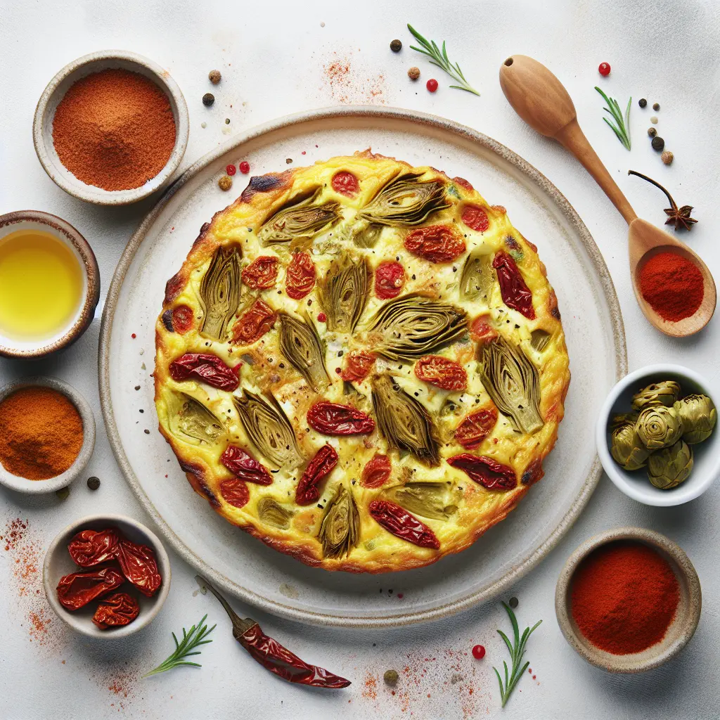 Exotic Spiced Breakfast Frittata with Artichokes and Sun-Dried Tomatoes