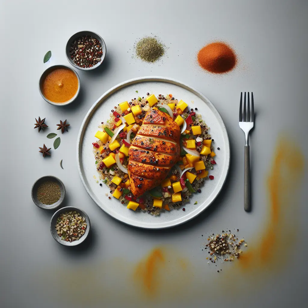 Exotic Spiced Chicken with Mango Salsa and Quinoa