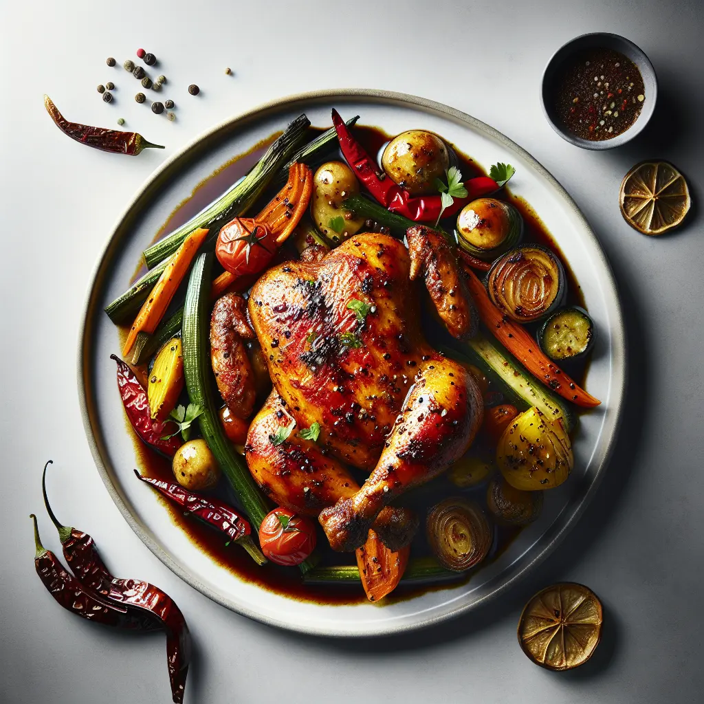 Exotic Spiced Chicken with Tamarind Glaze and Roasted Vegetables