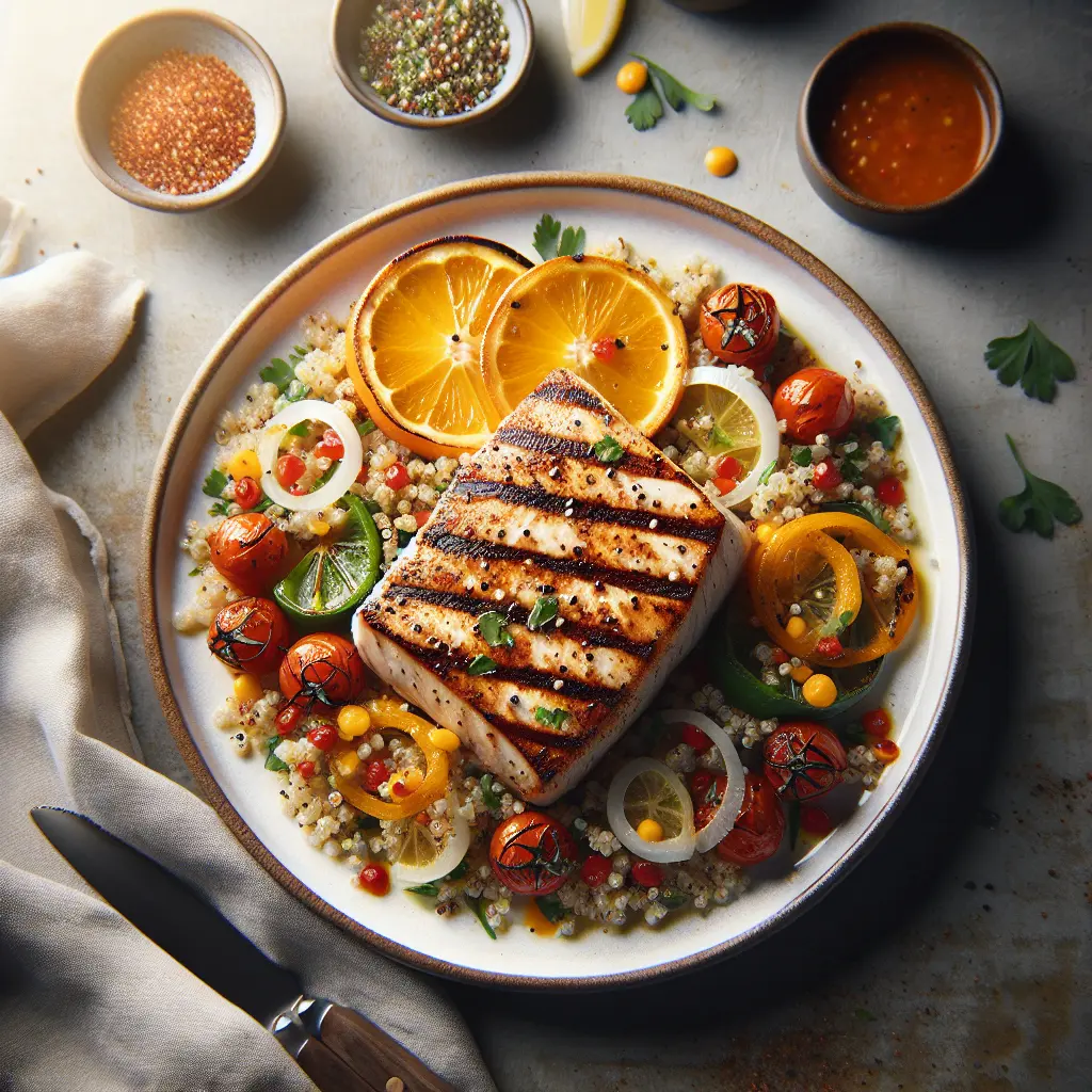 Exotic Spiced Grilled Swordfish with Citrus Salsa and Quinoa