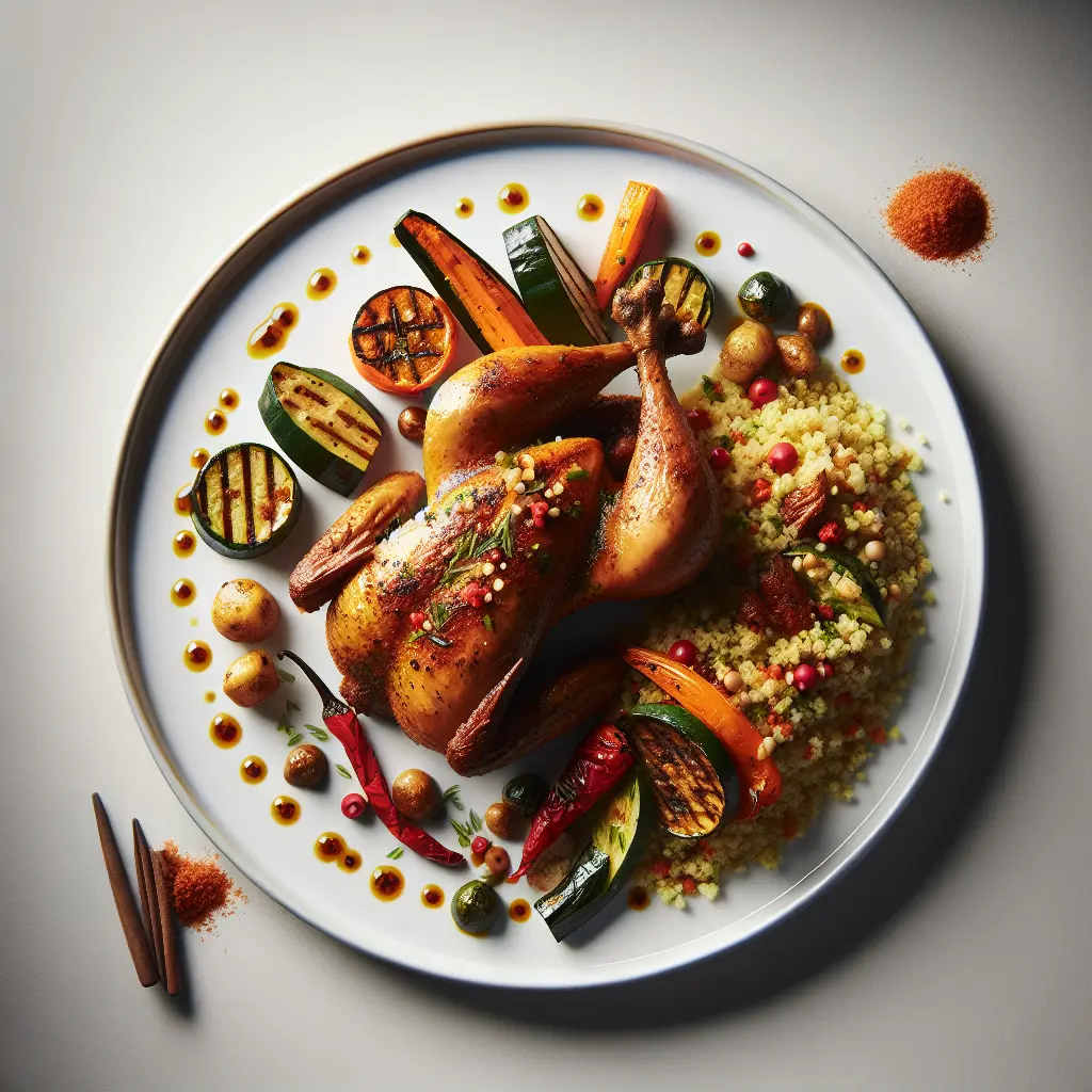 Exotic Spiced Guinea Fowl with Moroccan Couscous and Grilled Vegetables