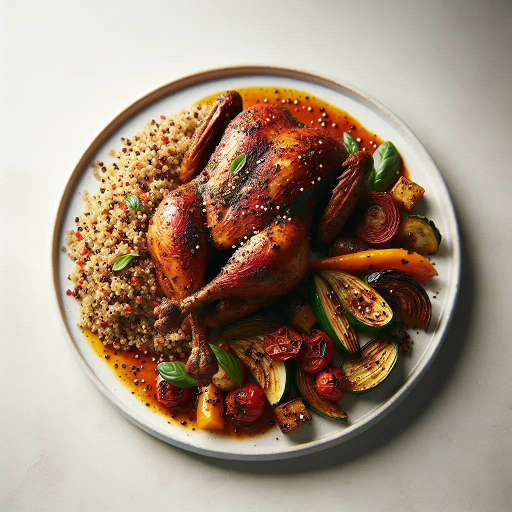 Exotic Spiced Guinea Fowl with Quinoa and Roasted Vegetables