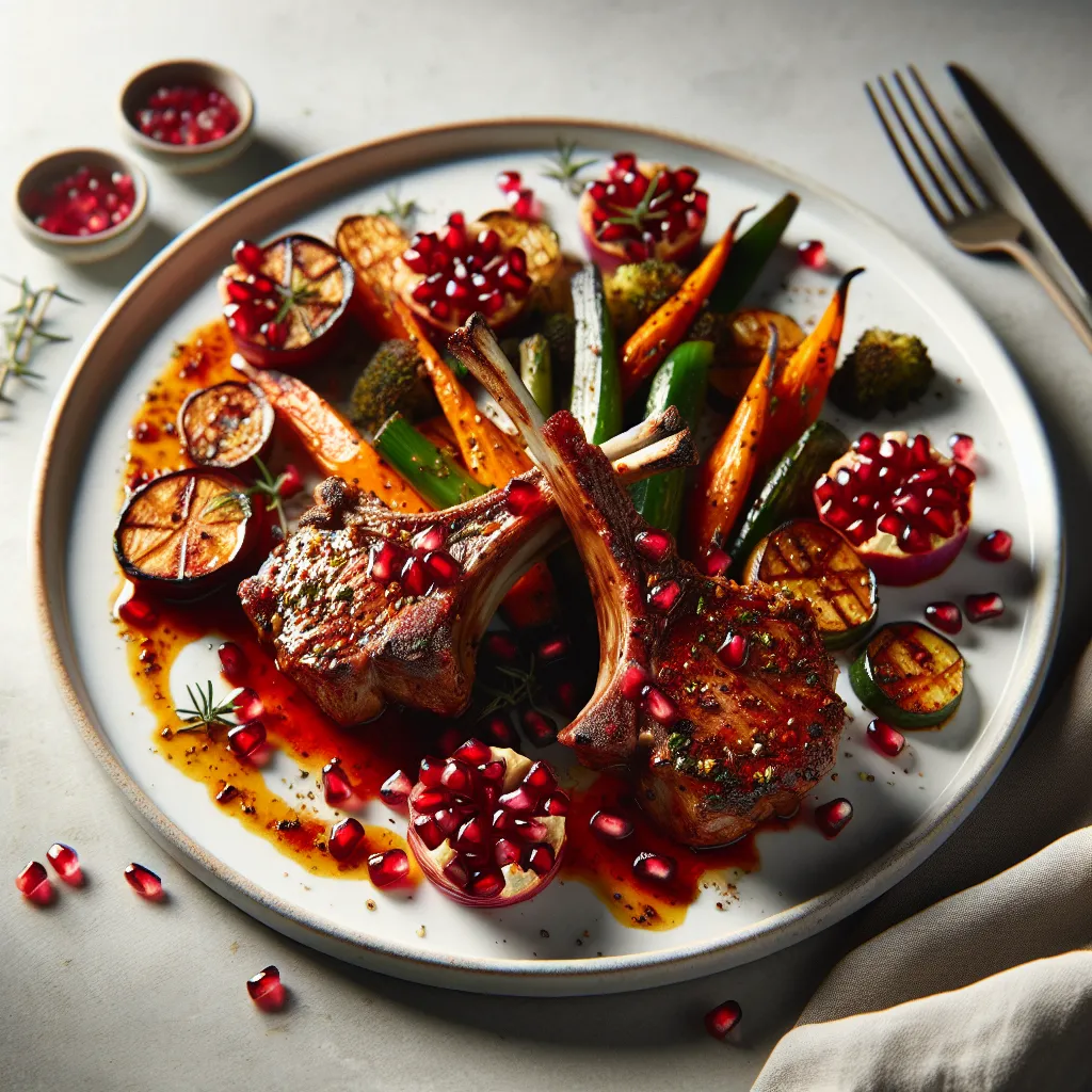 Exotic Spiced Lamb Chops with Pomegranate Glaze and Roasted Root Vegetables