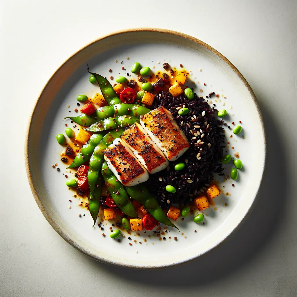 Exotic Spiced Monkfish with Black Rice and Edamame