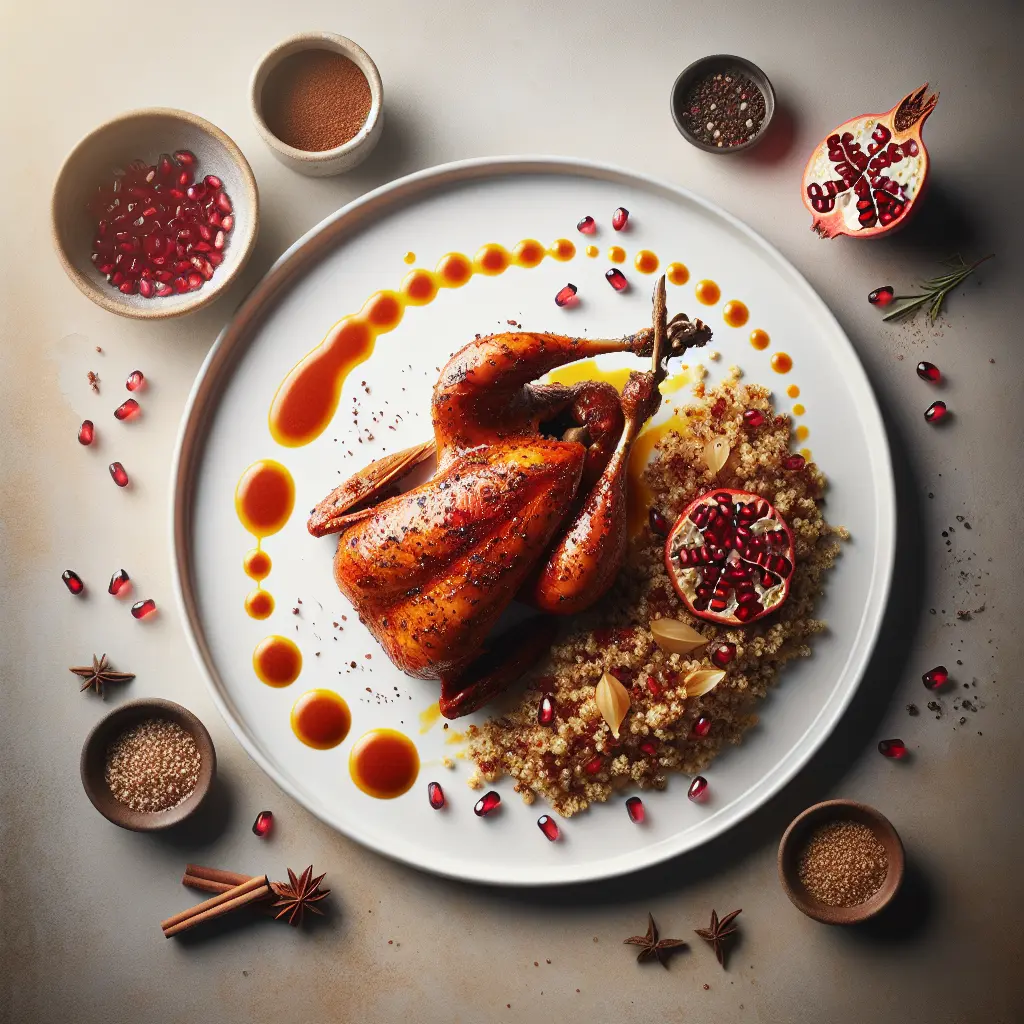 Exotic Spiced Pheasant with Pomegranate Glaze and Quinoa Pilaf