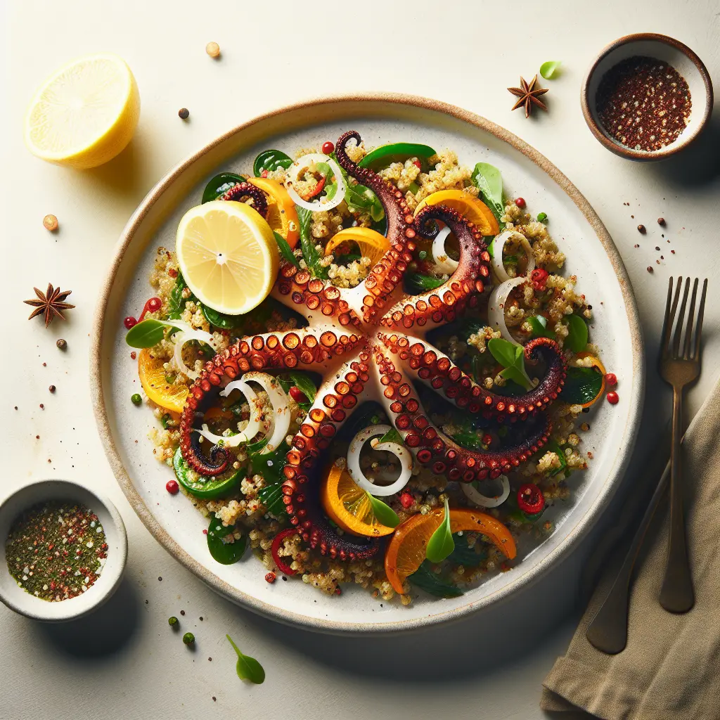 Exotic Spiced Quinoa Salad with Grilled Octopus and Citrus Vinaigrette