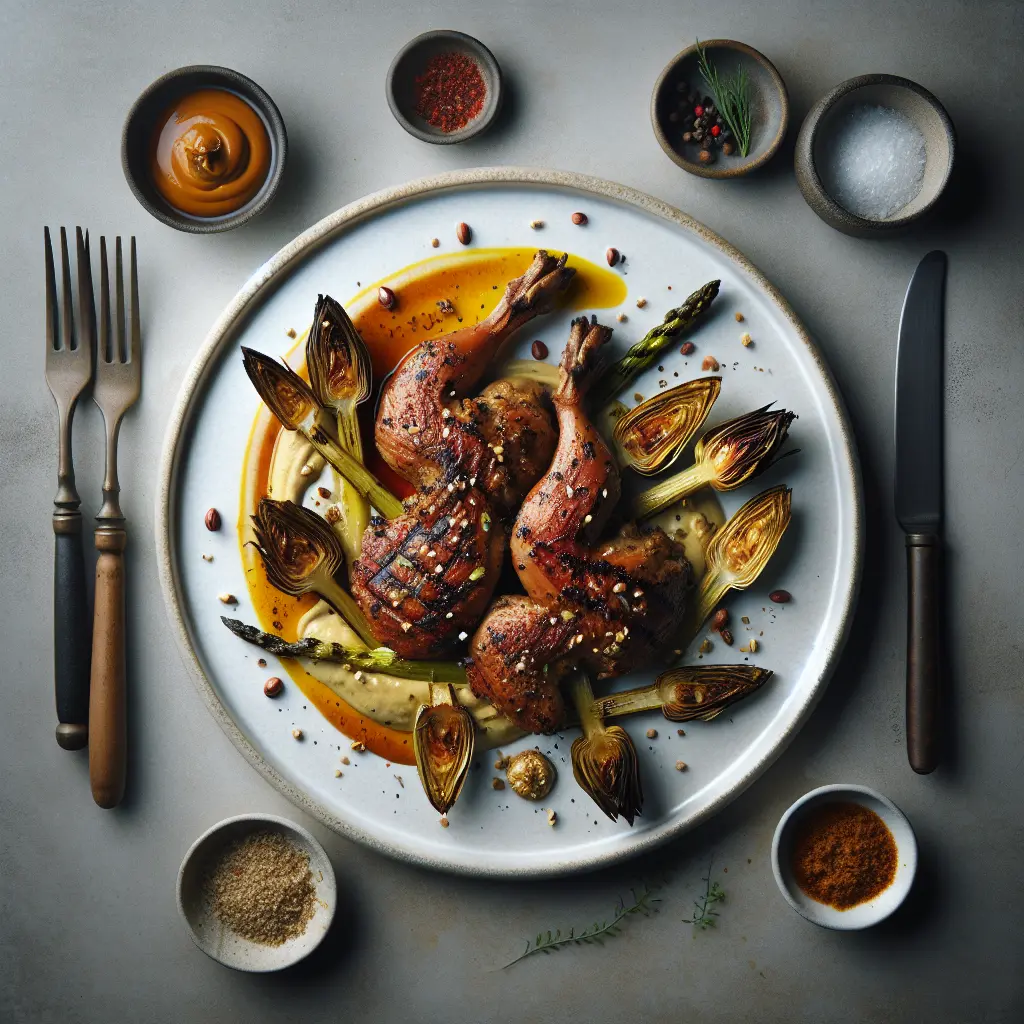 Exotic Spiced Rabbit with Chestnut Purée and Grilled Artichokes