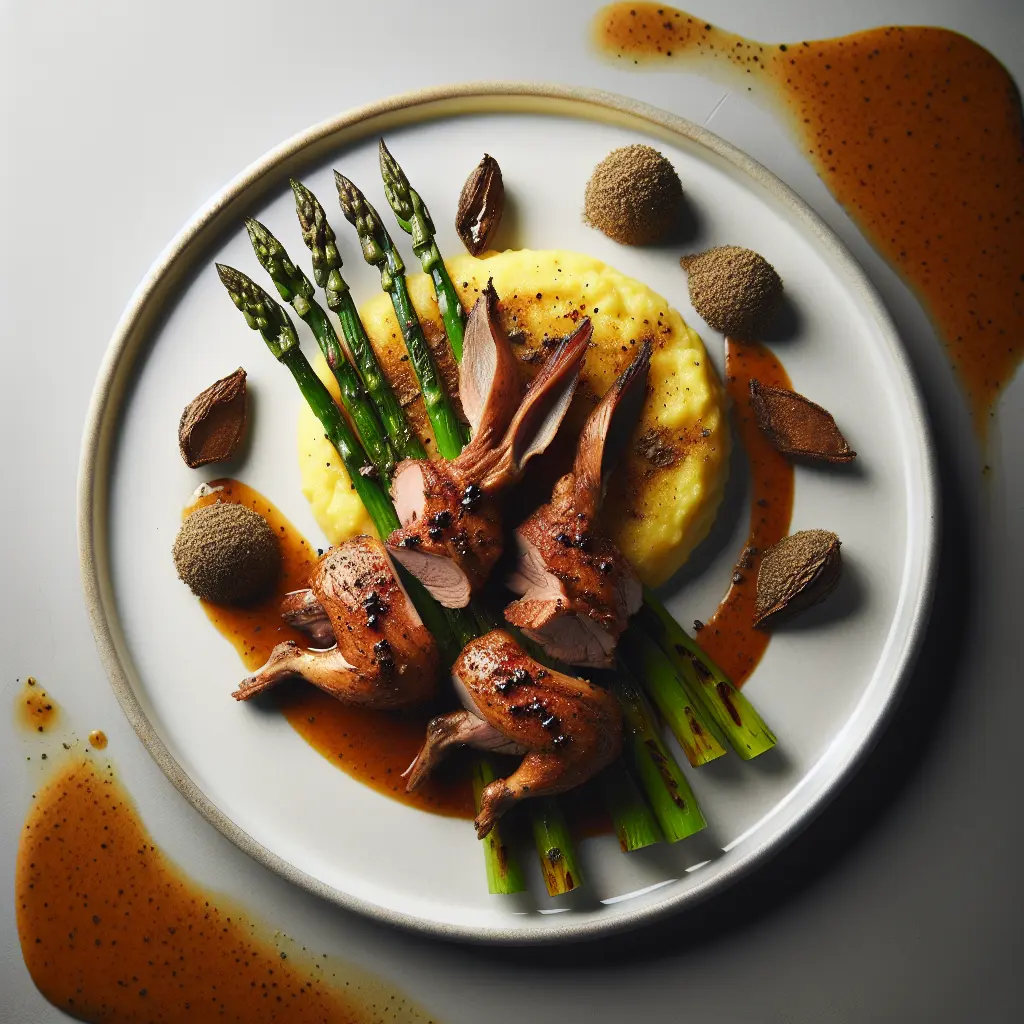 Exotic Spiced Rabbit with Truffle Polenta and Grilled Asparagus