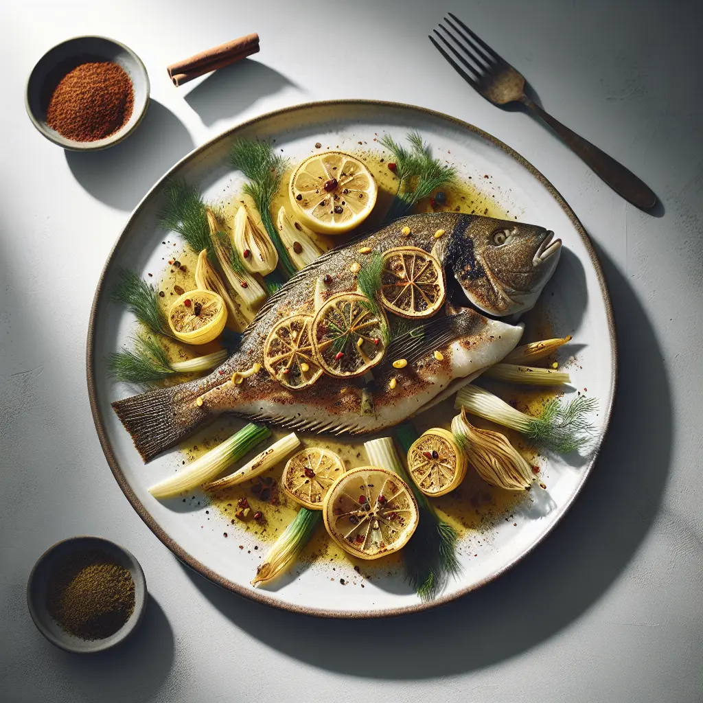 Exotic Spiced Turbot with Lemon Verbena and Roasted Fennel