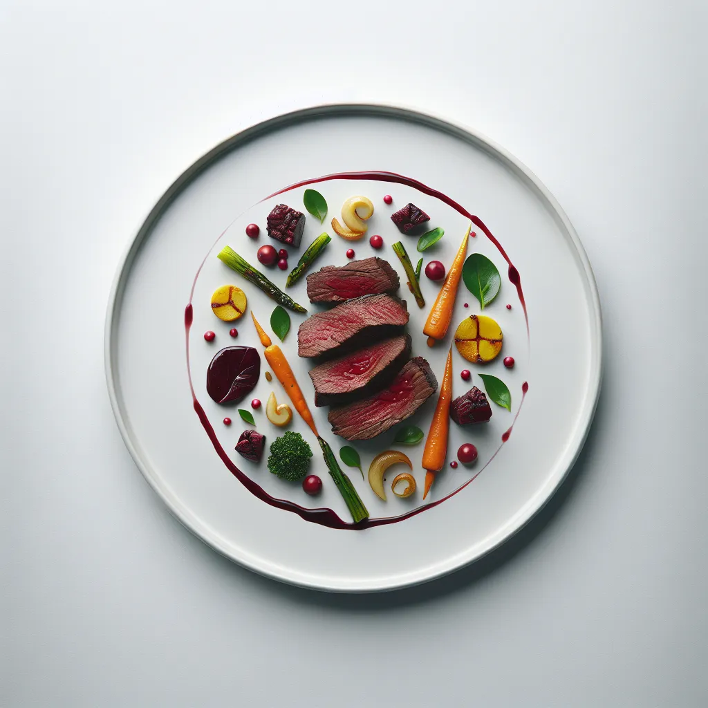 Exotic Spiced Venison with Red Wine Reduction and Root Vegetable Medley