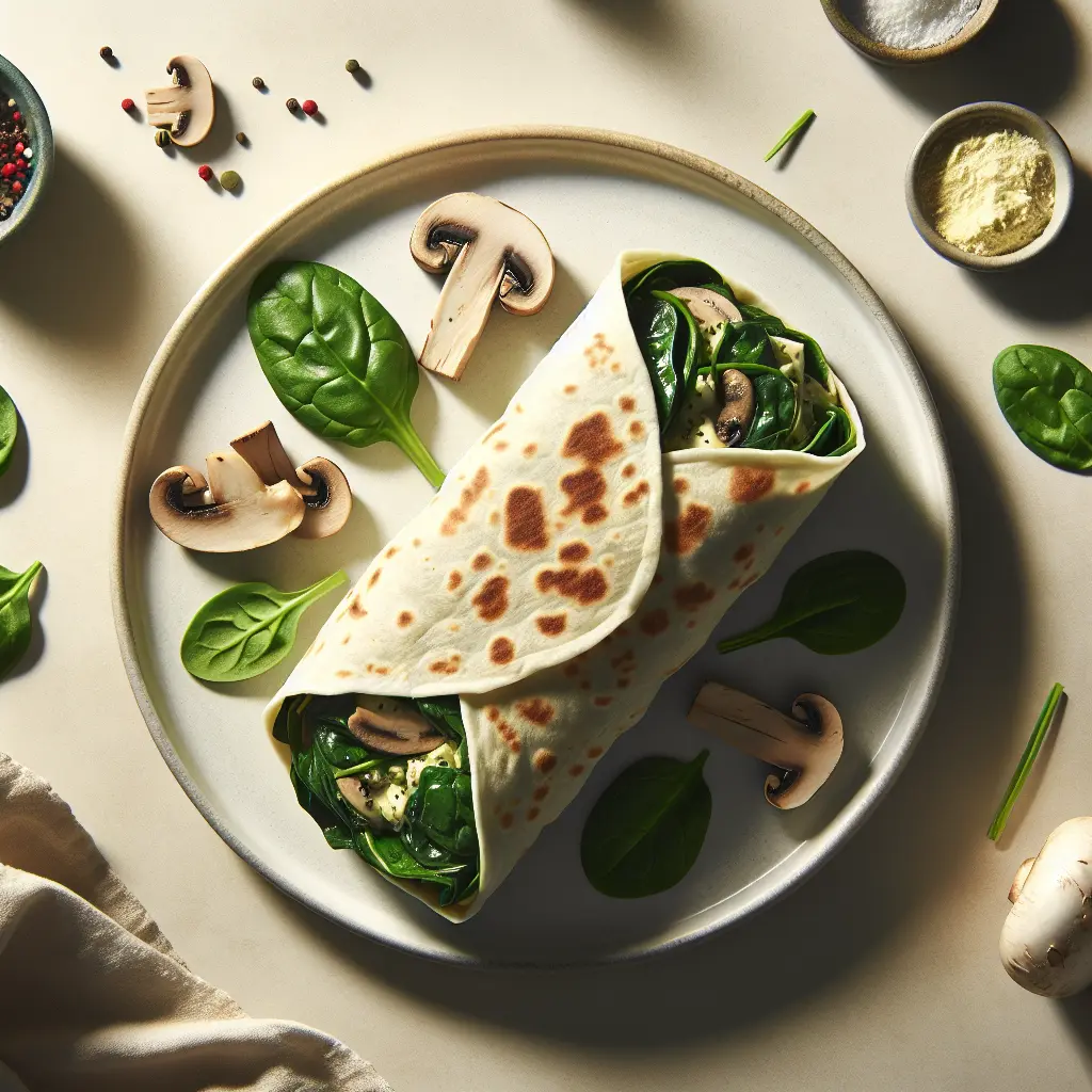 Autumn Spinach and Mushroom Breakfast Wrap