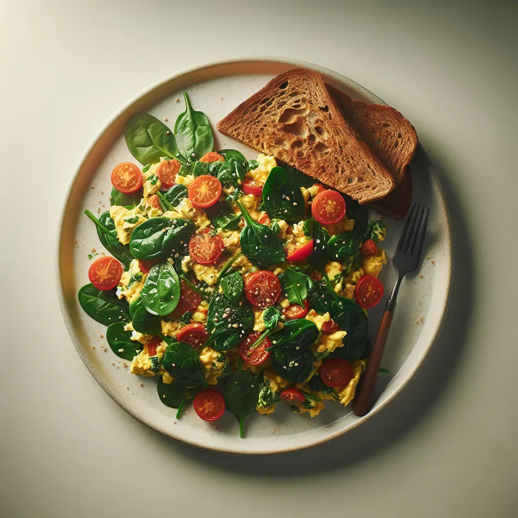 Spinach and Tomato Scramble with Whole Grain Toast