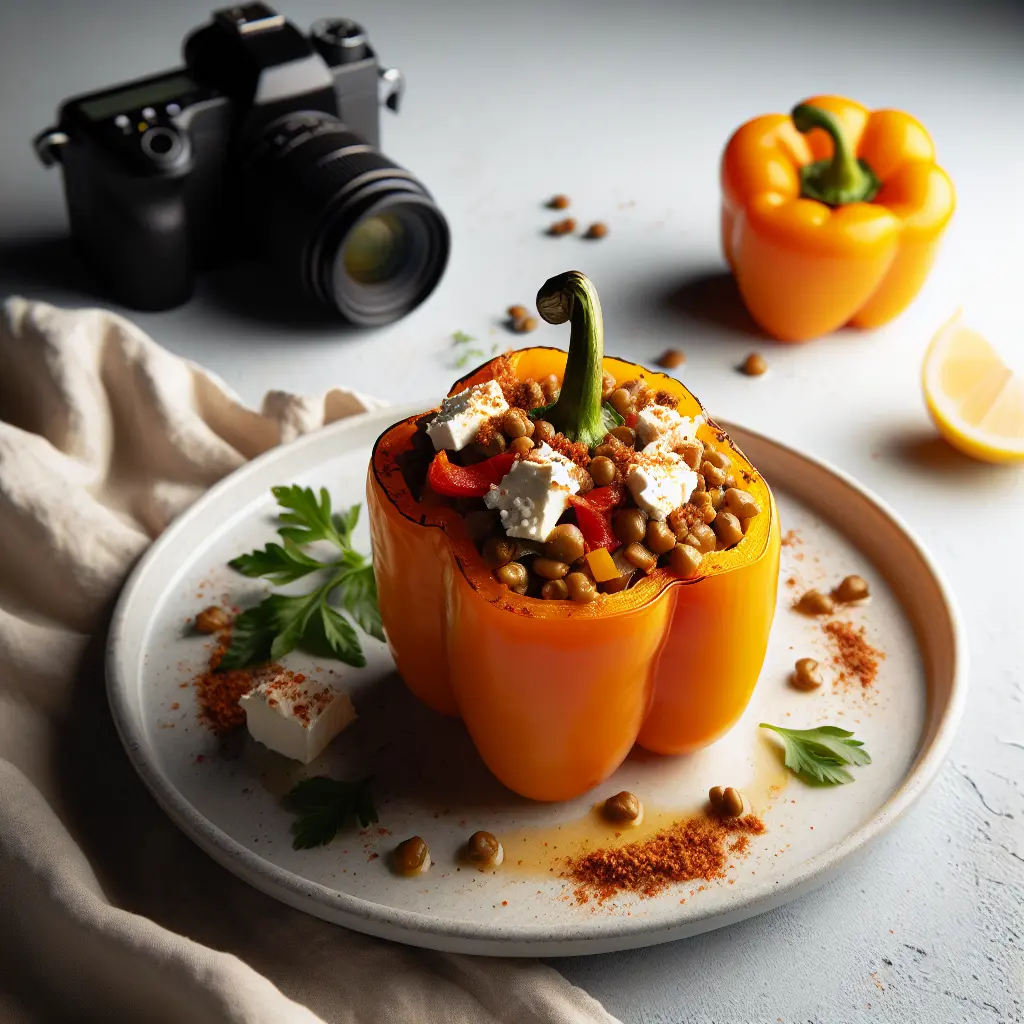 Stuffed Bell Peppers with Spiced Lentils and Feta