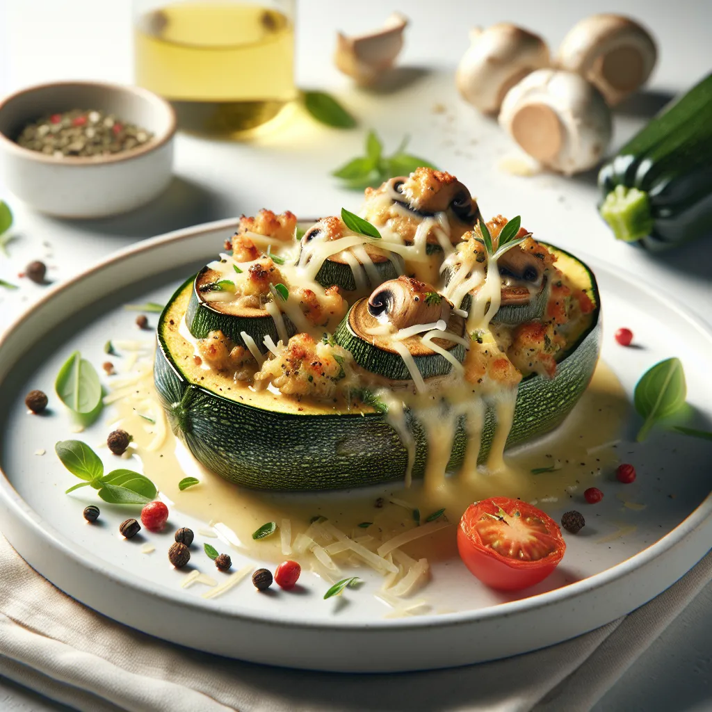 Tarragon Mushroom and Cheese Stuffed Zucchini