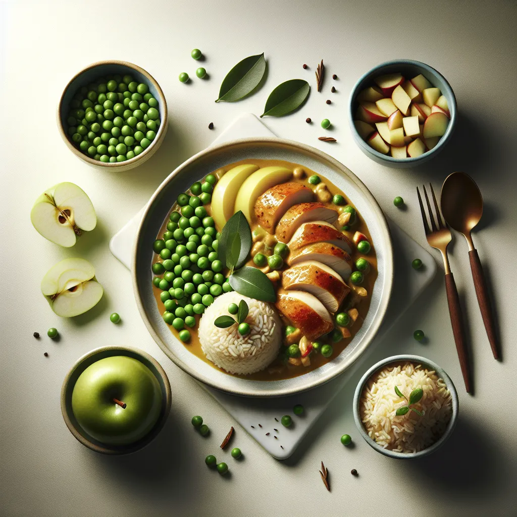 Thai Green Curry Chicken with Tinned Peas and Apple Rice Cups