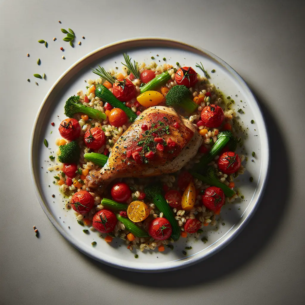 Tomato and Herb Chicken with Farro and Seasonal Vegetables