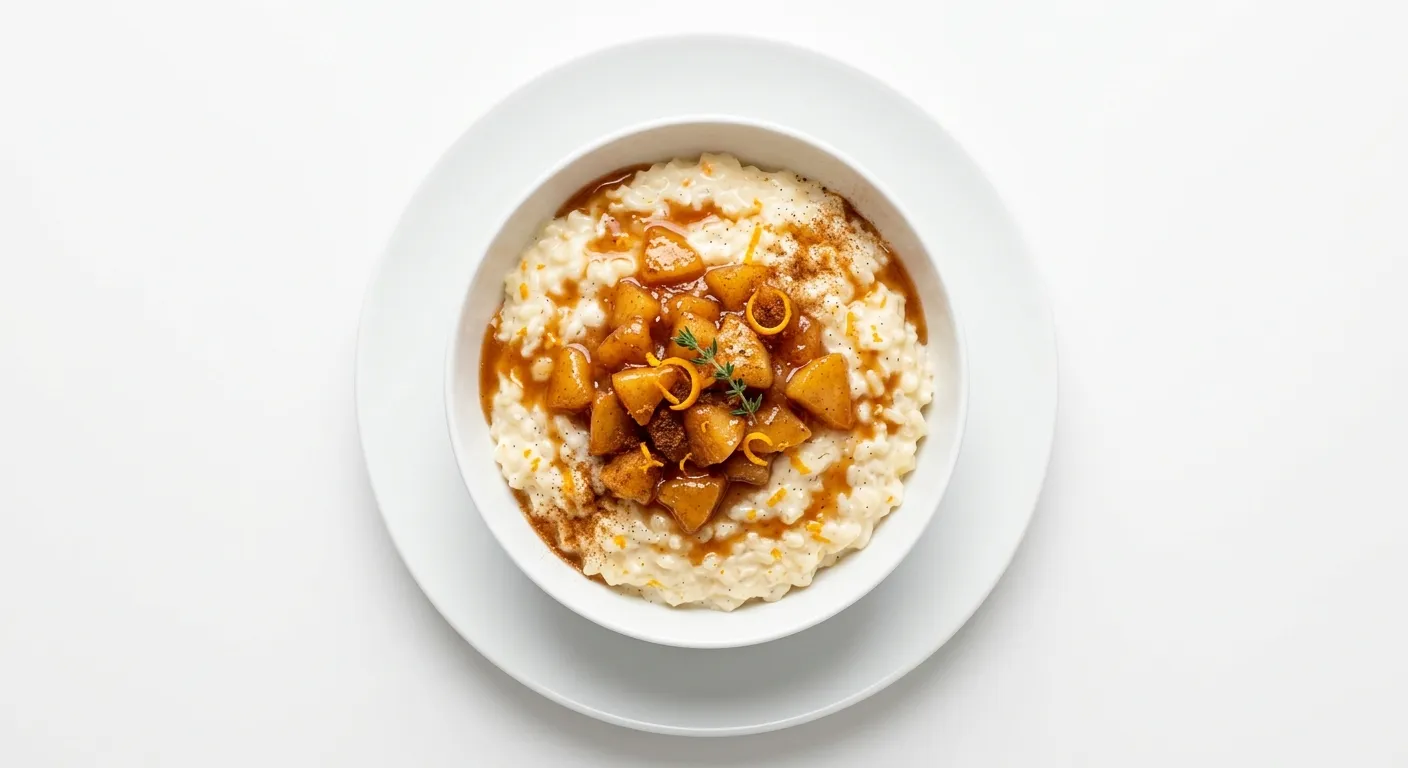 Vanilla and Orange Rice Pudding with Warm Apple Compote