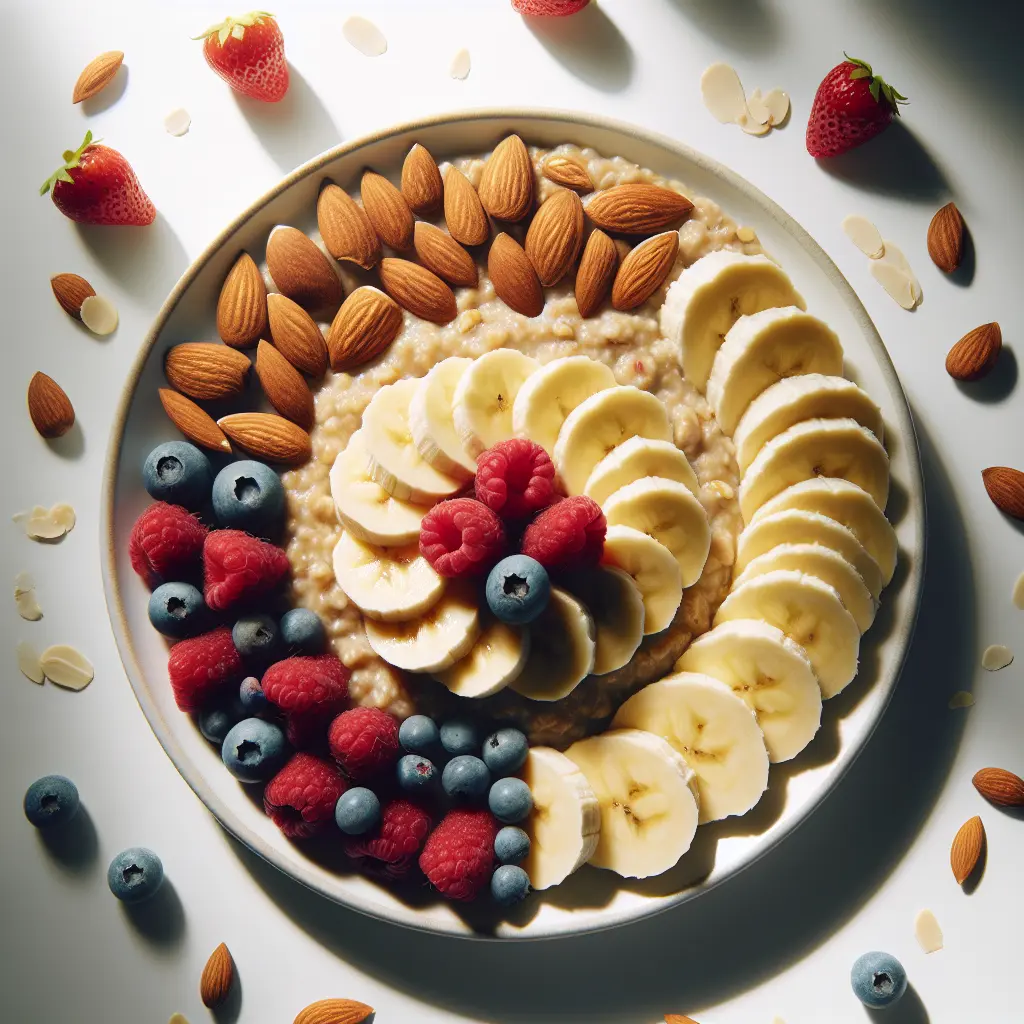 Vegan Banana Oatmeal with Almonds and Berries