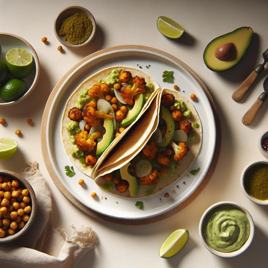 Vegan Buffalo Chickpea Tacos with cheese sauce