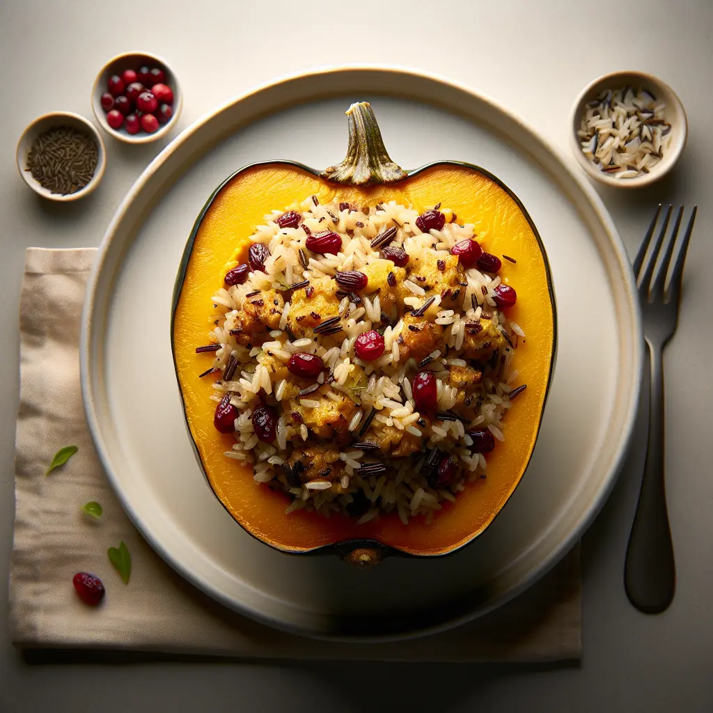 Vegan Stuffed Acorn Squash with Wild Rice and Cranberries