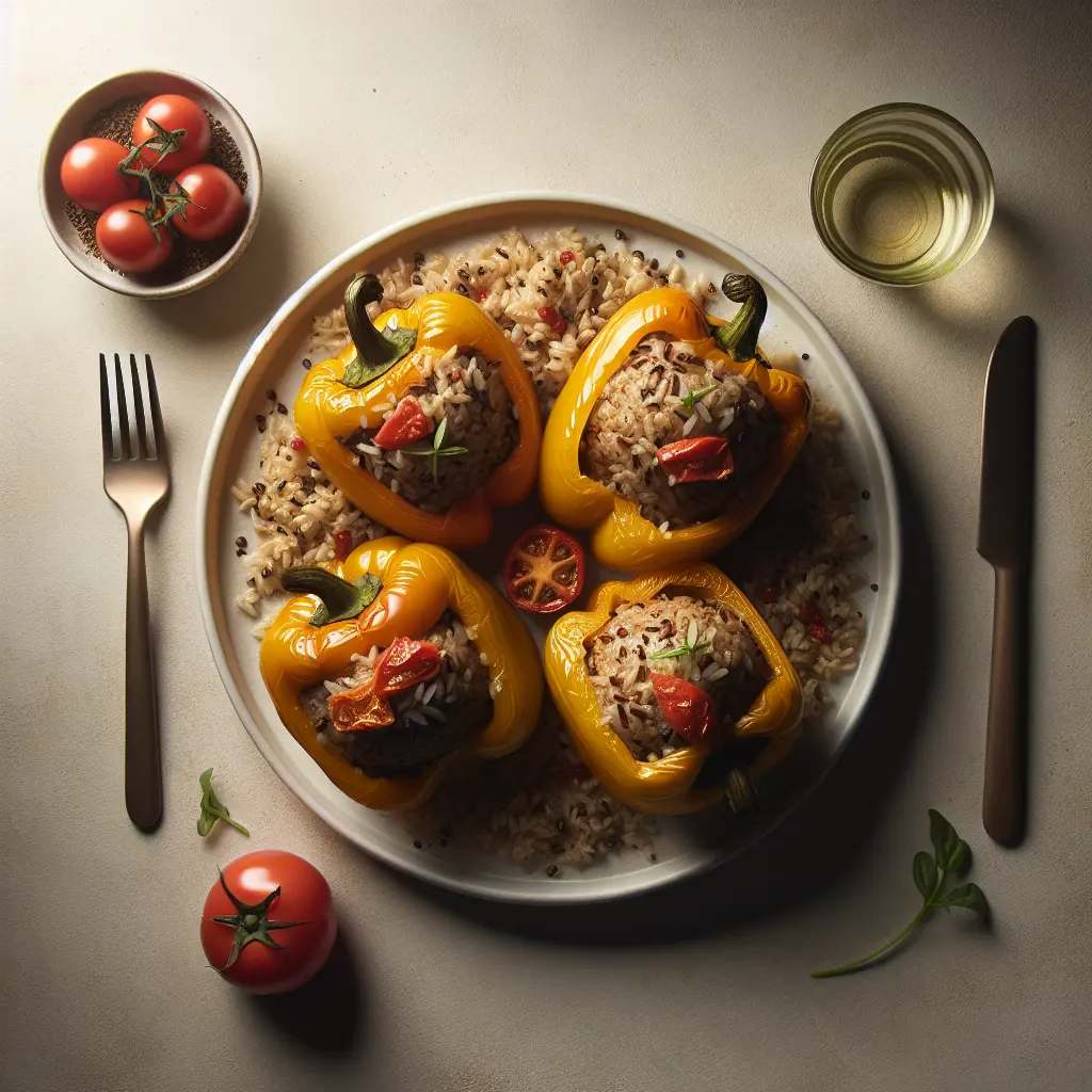 Vegan Stuffed Bell Peppers with Brown Rice and Tomatoes