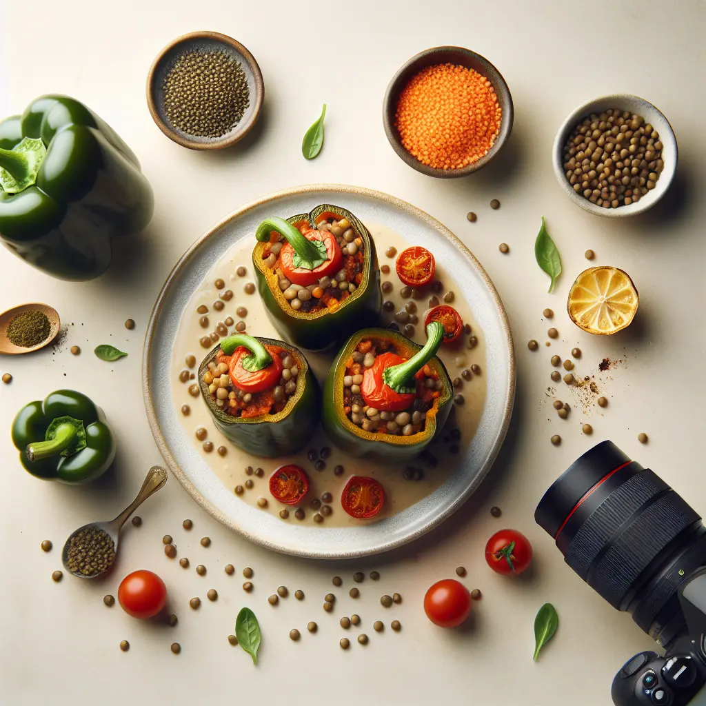 Vegan Stuffed Bell Peppers with Lentils and Tomatoes