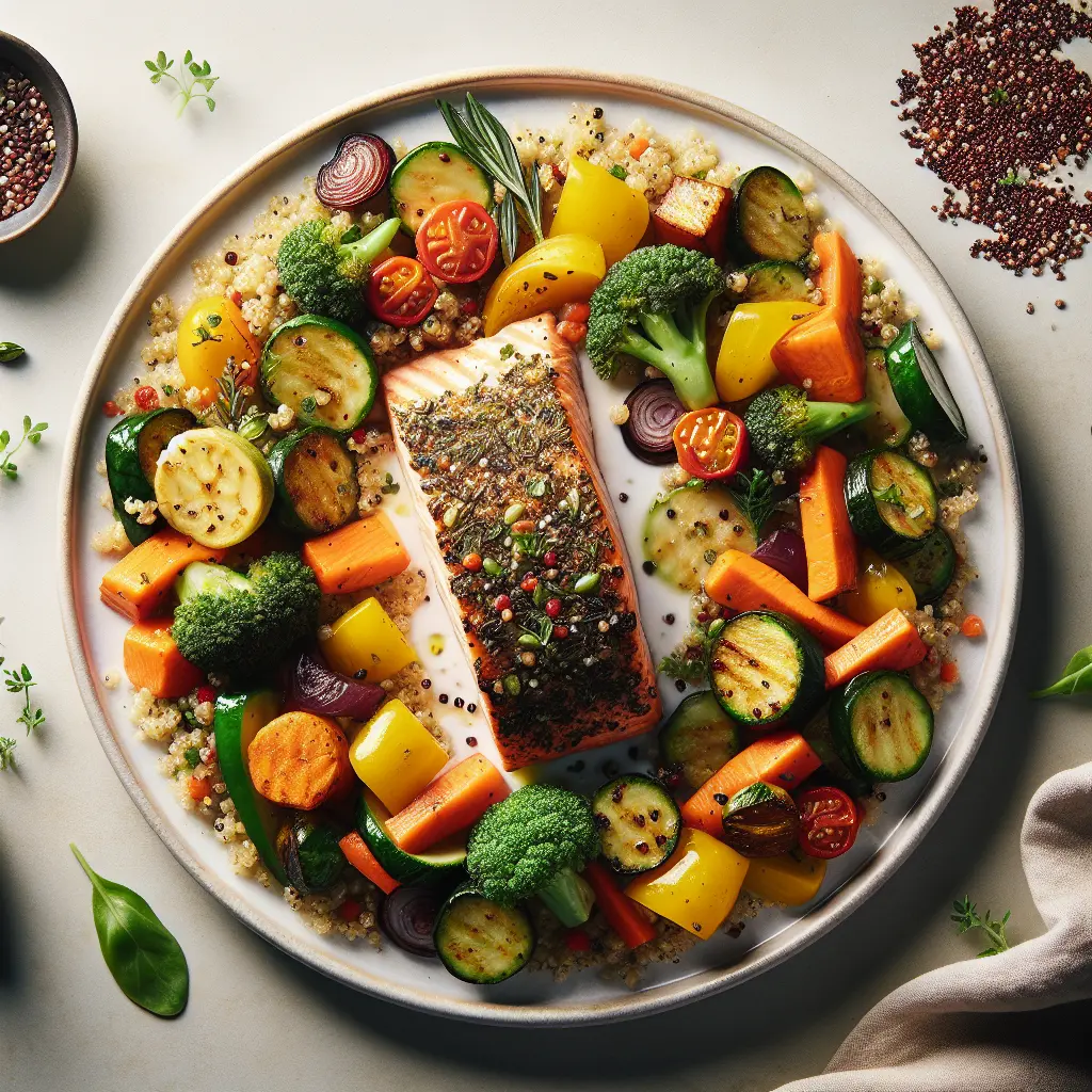 Autumn Vegetable and Herb-Crusted Salmon with Quinoa and Seasonal Vegetables