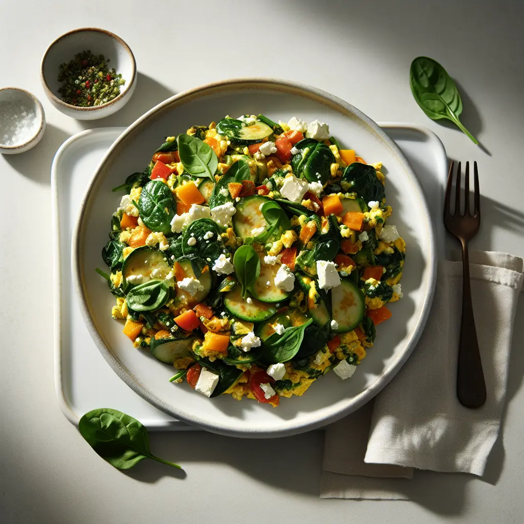 Autumn Vegetable Scramble with Spinach and Feta