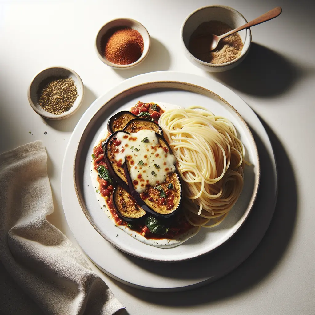 Vegetarian Eggplant Parmesan with Whole Wheat Spaghetti