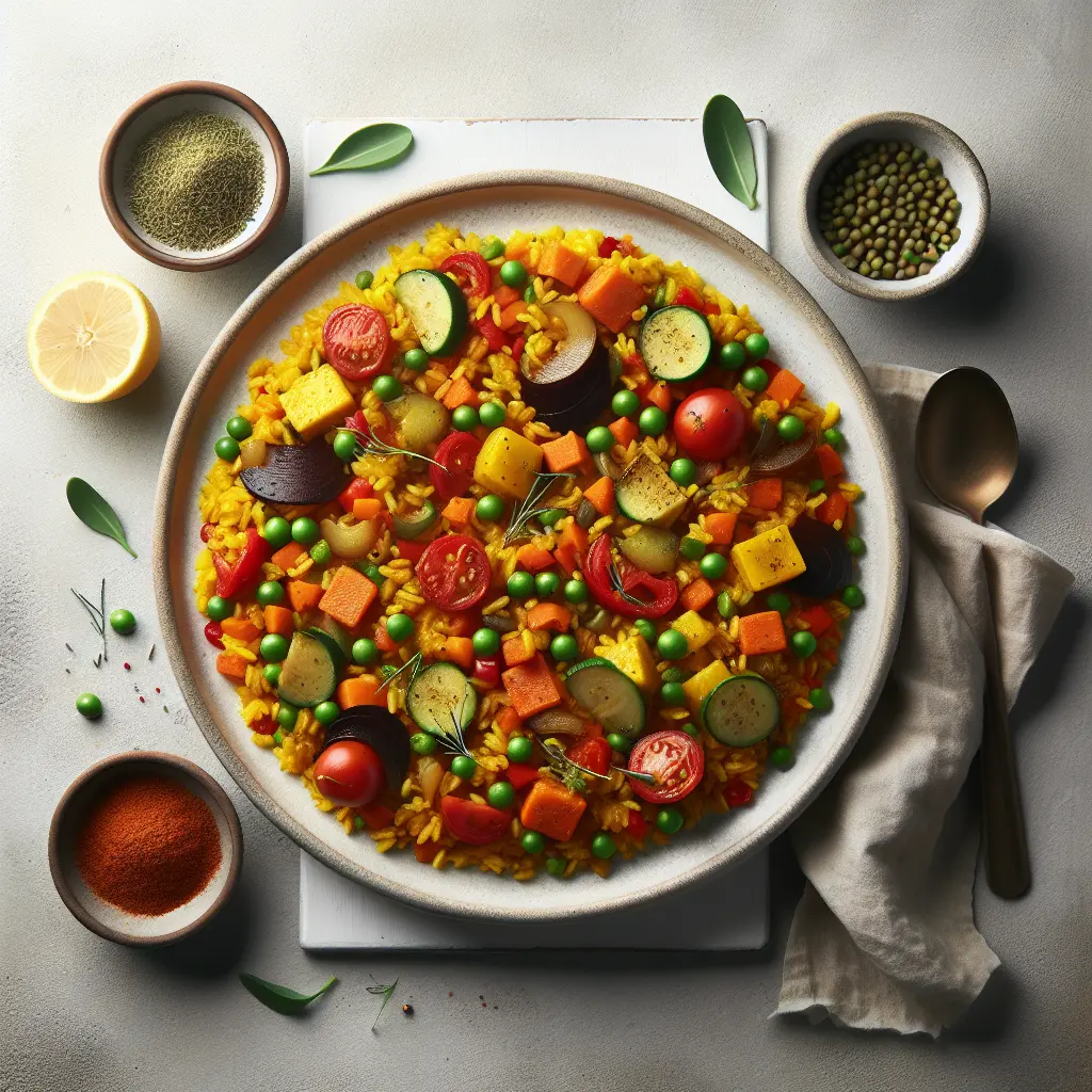 Vegetarian Paella with Saffron and Seasonal Vegetables