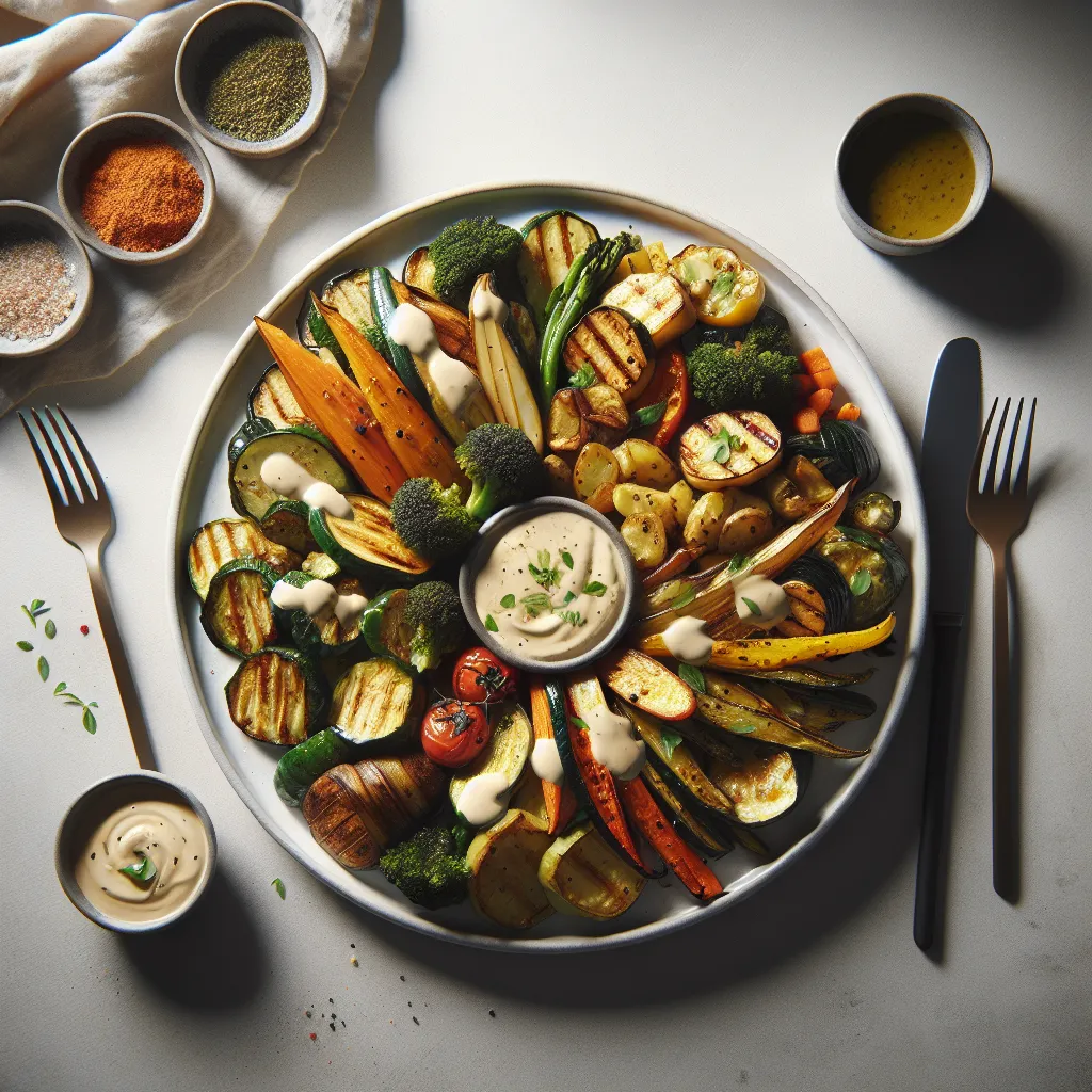 Vegetarian Platter with Roasted Vegetables and Creamy Toppings