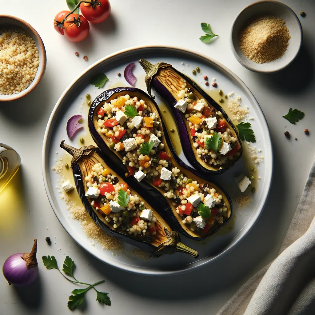 Vegetarian Stuffed Eggplant with Couscous and Feta