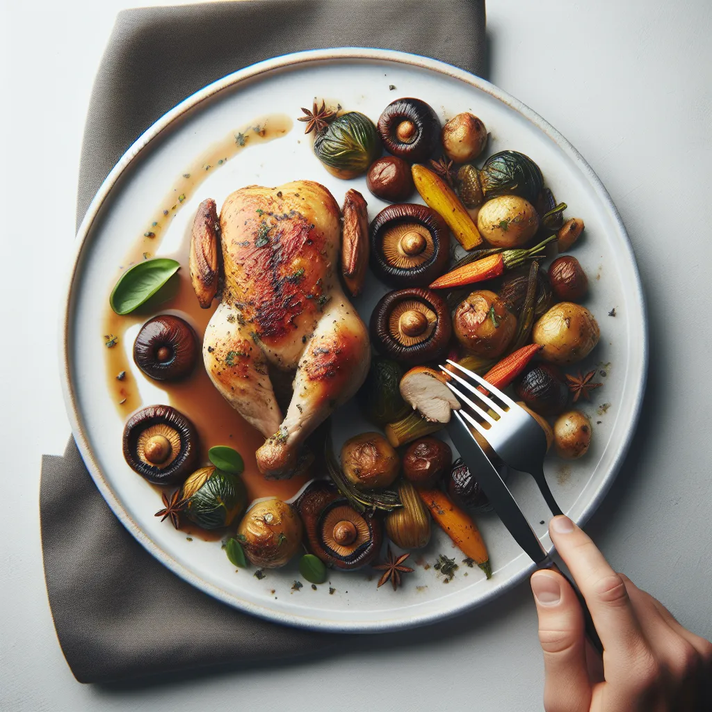 Wild Mushroom and Chestnut Stuffed Chicken with Roasted Winter Vegetables