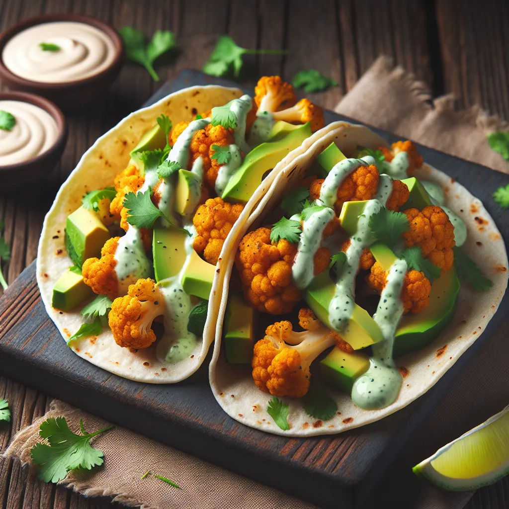 Fiery and Fresh: Baked Buffalo Cauliflower Tacos with Creamy Avocado Sauce