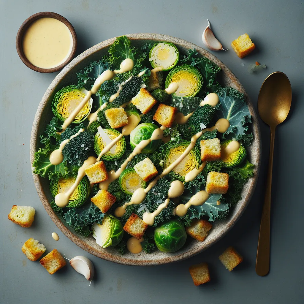 Kale and Brussels Sprout Caesar Salad with Garlic Croutons: A Flavor Explosion