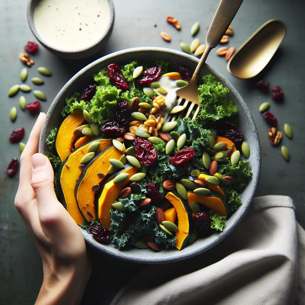 Autumn Harvest Salad: Roasted Squash, Kale, and Garlic Delight
